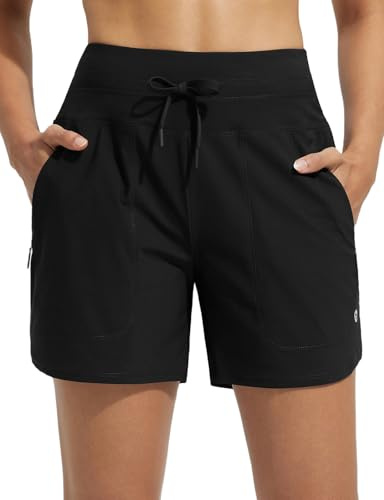 BALEAF Badshorts för kvinnor magkontroll UPF50+ badbyxor, snabbtorkande simbyxor, hög midja, boardshorts, simunderdel med fickor | Magkontroll snabbtorkande simbyxor hög midja boardshorts simunderdel med fickor