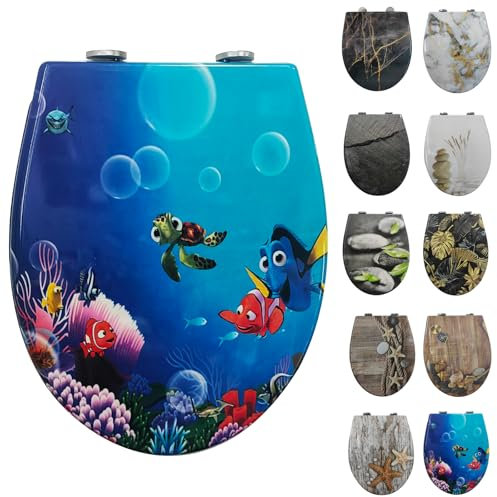 Tapa de inodoro con dispositivo de descenso automático, forma ovalada, fácil limpieza, asiento de inodoro extraíble, soporta 150 kg, fácil montaje, diseño: mundo marino