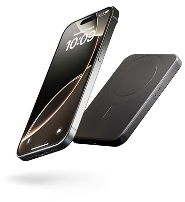 Zens Slim Aluminium Power Bank Qi2 5k mAh, Chargeur sans Fil de 15 W Compatible avec MagSafe pour iPhone Air/17/16/15/14/13/12 et AirPods, câble USB C-C de 30 cm Inclus, Noir