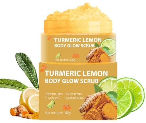 Scrub per il corpo al limone e curcuma, esfoliante idratante e idratato, pulizia profonda per corpo, viso, mani e piedi, esfoliante naturale per donne e uomini (100 g)