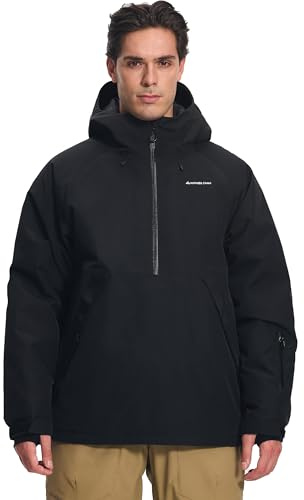 Pioneer Camp Semi-Front Skijacke Herren – Wasserdichte Winterjacke für Ski & Snowboard, Winddicht, Atmungsaktiv, mit Abnehmbarem Schneerock, Verstellbarer Kapuze, Schwarz, XL