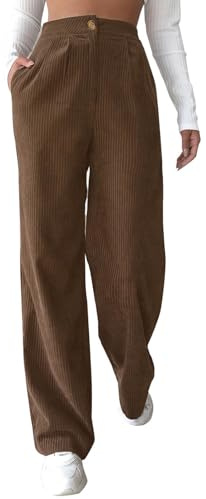 Générique Pantalon Chic Femme - Fluide Large Leger Pants Chic Grande Taille Elastique Pantalon | Velours Côtelé Décontracté Automne et Hiver Pantalons