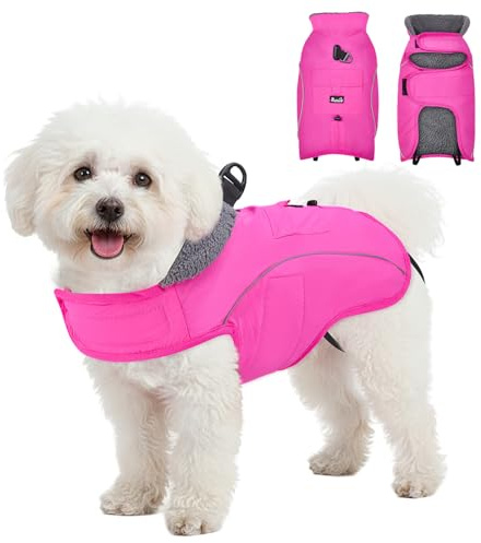Eyein Warm Dog Winter Coat - Waterproof Dog Coat with D-Ring for Leash & Pockets, Reflective Adjustable Fleece Lined Winter Jacket for Small Medium Large Dogs(Fuchsia,M)