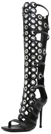 STUPMARY Women Peep Toe Sandals Cut-outs Cross-tied Lace Up High Heeled Gladiator Sandals Zipper Over The Knee Bootie Summer