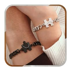 J.Fée Bracciali Coppia, Regolabile Bracciale Donna Uomo Acciaio con Cuore Puzzle, Regali di Coppia Bracciali Amicizia Donna Regalo Amica Bracciale Regali Mamma Coppie Regalo Compleanno San Valentino