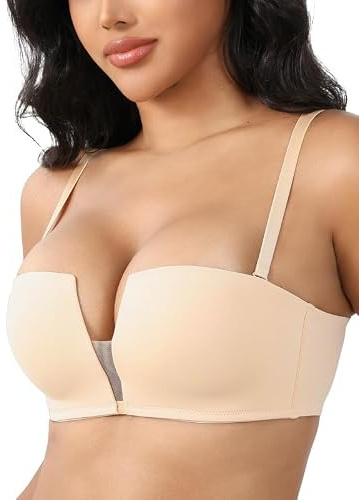 ANYIRIS Push Up Bra Seamless Balconette Wireless Add 1 Cup Padded Plunge | T-Shirt Bras, Square Neck, No Wired, U-Back, Smooth Pads, Breathable, Comfort Support, Lift Up, Everyday Bra