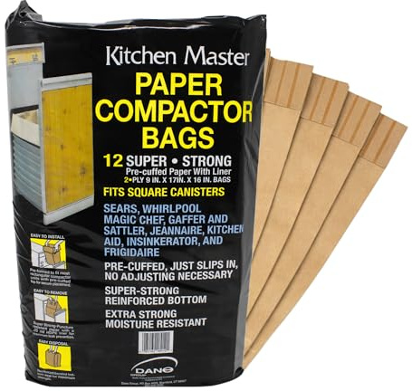 Kitchen Master Super Strong Compactor Bags (12 Pack) | Precuffed, Garbage Compactor Bags, Kitchen Liner, Paper Trash Bin Press, Kitchen Essential, Paper Garbage Press Liner