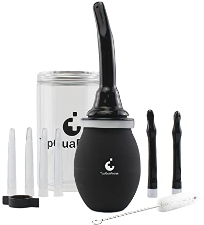 TopQuaFocus 420ml Enema Bulb Kit - Large Anal Douche Bulb, Colon Irrigation Enemas for Man Woman (Black)