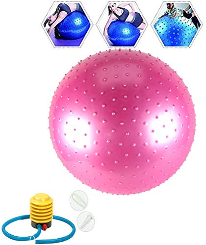 SYMX Gymnastikball mit Massageball, Anti-Burst Gymnastikball mit Ballpumpe, Schmerzlindernde Rückenstütze, Balance Sitzball Extra Dick & Belastbar für Pilates Yoga Fitness & als Büro-Stuhl,Rosa,55cm