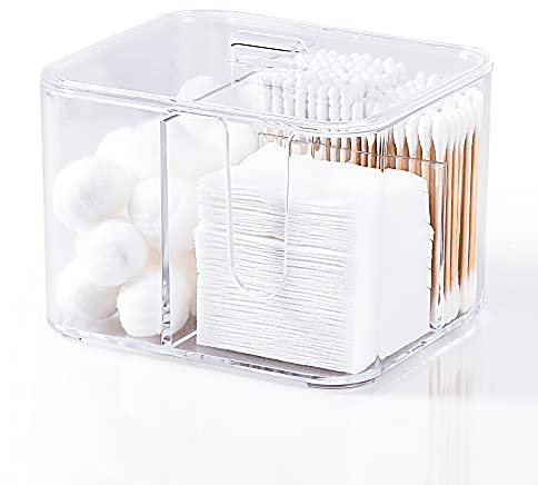 YOHOM Cotton Bud Holder and Cotton Pad Dispenser Clear Bathroom Cotton Wool Storage Makeup Pads Container Box Organizer with Lid