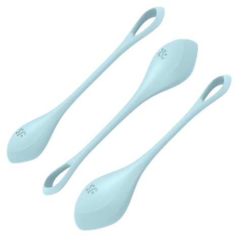 Satisfyer Yoni Power 2 Liebeskugeln | 3er Set Beckenboden-Trainer aus Silikon | Kegelballs für Damen | 22-73 g und 2-3 cm | Für Anfänger & Fortgeschrittene | Medizinisches Silikon | Hellblau
