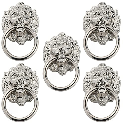 Housoutil Möbelgriff Löwenkopf Silber 5 Stück Einloch Legierung Möbelknöpfe Löwenkopf Für Schrank Türgriff Vintage Türbeschläge
