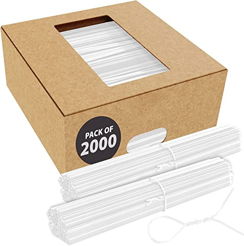 White Twist Ties for Bags | Bulk 2000 Pack with Dispenser Box | 4 Coated Wire Ties Reusable Bread Twisty Ties for Plastic Bags