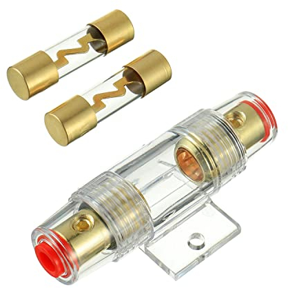 SIGANDG AGU-Sicherungshalter Inline vergoldet mit 2 Stück 20A AGU-Sicherung für Automotive Audio Power Safety Protection (20A)