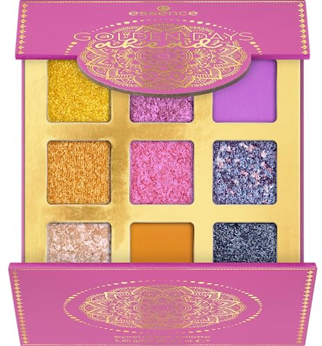 essence GOLDEN DAYS ahead eyeshadow palette, Lidschatten, Nr. 01, Mehrfarbig, 9 Farben, glänzend, intensiv, vegan, ohne Mikroplastikpartikel, Nanopartikel frei, ohne Parfüm, 1er Pack (5.85g)