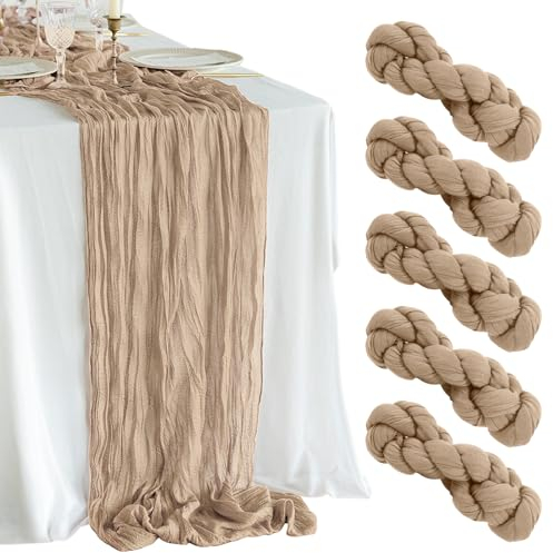 Lot de 5 chemins de table en étamine, 3 m en gaze de style bohème et rustique, transparent pour arche de mariage, fête prénatale, fête prénuptiale, pique-nique, fête d'anniversaire, décoration