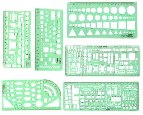 DOULEIN Teknisk ritmall, 6 stycken geometriska ritlinjal arkitektur geometri stencil plast ritmall linjal för kontor och skola, byggnad, ritning