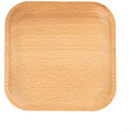Zoegneer Vassoio in legno massello di faggio, piatto da dessert, snack e frutta, vassoio per posate (quadrato, 13 x 13 cm)