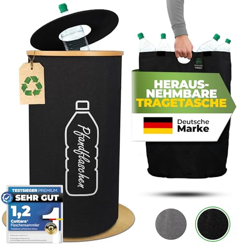 COTTARA® Pfandflaschen Sammelbehälter mit Deckel inkl. Tragetasche | Pfandbehälter mit Einwurf | Ideal als Pfandflaschen Behälter Flaschensammler Leergut Sammelbehälter für Küche 80L (Schwarz)