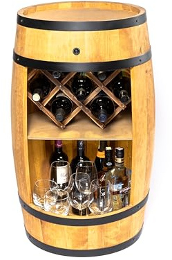 CREATIVE COOPER Barril de bar con soporte para vino – Botellero LED – Barril de madera 80 x 50 cm – Decoración rústica – Armario para vino – Armario para vino (marrón claro)