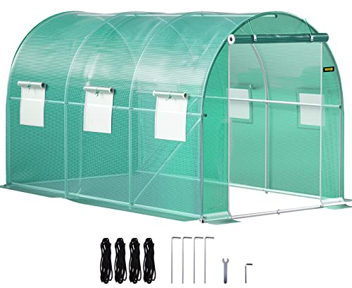 VEVOR Foliengewächshaus 3,7x2,1x2,1m Bogendach Gewächshaus Verzinkter Stahlrahmen und PE Abdeckung Frühbeet Treibhaus 6 Netzfenster Grün Mobiler Folientunnel Ideal für Anbau von Gemüse Blumen