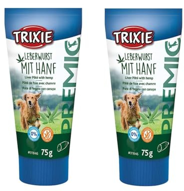 Trixie Premio Leberwurst mit Hanf für Hunde | Doppelpack | 2 x 75 g | Schmackhafter Snack für Hunde | Mit reduziertem Salz- und Gewürzgehalt | Glutenfrei und ohne Zucker & Getreide