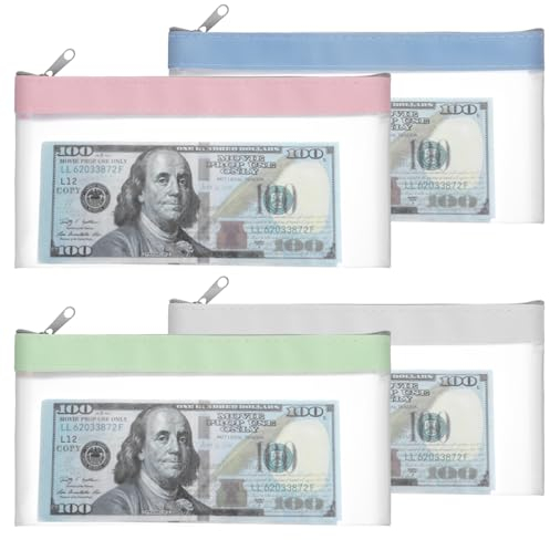 4 Stück Geldtasche Banktasche Zip Beutel Geldtasche Klein Beutel Mit Reißverschluss Transparente Federmäppchen Kosmetiktasche wasserdichte Banktasche Geldbeutel Schreibwaren-Aufbewahrungstasche