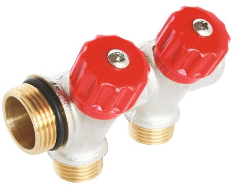 SOMATHERM FOR YOU, Collecteur sanitaire en laiton nickelé, Male-Femelle 20/27, auto-étanche, 2 dérivations avec vannes d'arrêt, idéal pour installations eau chaude/froide