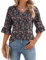 IECCP Womens Tops Blouse Tunic,3/4 Sleeve Blouse Ladies V Neck Summer Long Tops Blouses Half Sleeve Tops Women Floral Printed Dressy Tops Floral Black Pink M