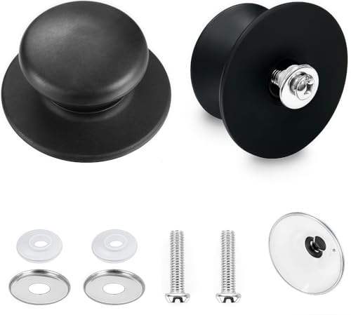 Heanvmyss Pot Lid Knob,2 Pcs Universal Pot Lid Replacement Knobs,Universal Saucepan Lid Cover Knobs,Kitchen Cookware Knob Handle,Circular Handgrip for Slow Cookers,Skillets(Black)