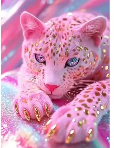 DIY 5D Diamond Painting Kit Adultos, Animal Diamond Painting Leopardo Rosa, Pintura Diamante con Diamantes Brillantes, Cuadro Diamantes para Niños y Adultos,Decoración de Pared del Hogar(30x40cm)