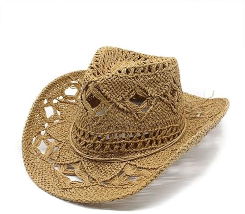Cazqgoy Cowboyhatt, stråhatt, western-cowboyhatt, cowgirl-hatt, Panamahatt, western-hatt, sommarhatt, för kvinnor