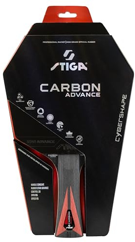 Tischtennisschläger STIGA Carbon Advance Cybershape – Holz mit 5+2 Schichten, Davon 5 Holz- und 2 Carbonfaserschichten, großer, optimierter Sweetspot und Star Advance Belag – für echte Profis