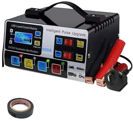600A Heavy-Duty Car Battery Charger with LCD Display 12V/24V Smart Pulse Repair & Trickle Charge Universal Vehicle, Motorcycle & Lorry Battery Maintainer