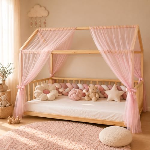 Baby Fancyroom Sänghimmel för hussäng barnsäng, universell, premiumtyll, 2 delar, hussäng (rosa, 300 cm)