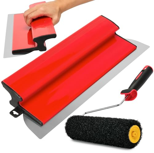 Spatola da 40 cm, con rullo di stucco, 23 cm, rullo per stucchi, lama in acciaio inox, spatola + rullo di rivestimento, strumento per grandi aree di lavoro, decorazione da parete