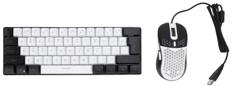 Asixxsix Mekaniskt speltangentbord, 61 tangenter RGB flerfärgad LED-bakgrundsbelysning anti-ghosting-tangentbord Ergonomiskt trådbundet speltangentbord och mus (Vit Center Svart Ram)