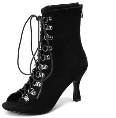 Women's Lace‑Up Stiletto Heel Ankle Boots Peep‑Toe Party Shoes Faux‑Suede PU Back‑Zip Footwear for Nightclub Street Casual Urban Events Black