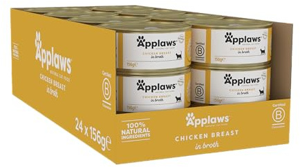 Applaws Natural Wet Cat Food Cans, Chicken Breast in Broth - 24 x 156g