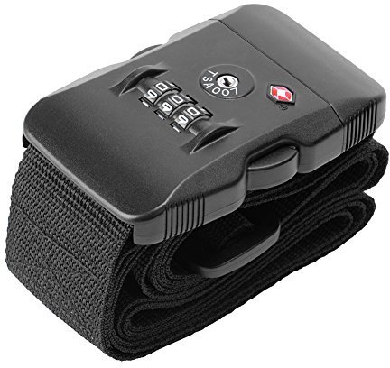 Cinghia per bagagli, robusto nylon e lucchetto con combinazione TSA, per viaggi sicuri (nero)