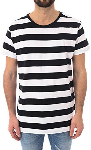 Urban Classics Herren Block Stripe Tee T-Shirt, Blk/Wht, Large (Herstellergröße: L)
