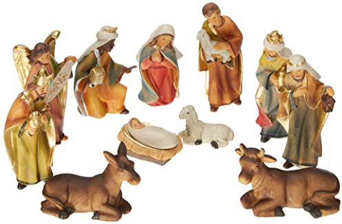 Riffelmacher 78462 - Krippen-Figuren, 11 Stück im Set, Größe je Figur 8 - 11 cm, aus Polyresin, Weihnachtskrippe, Stall, Dekoration, Weihnachten, Advent