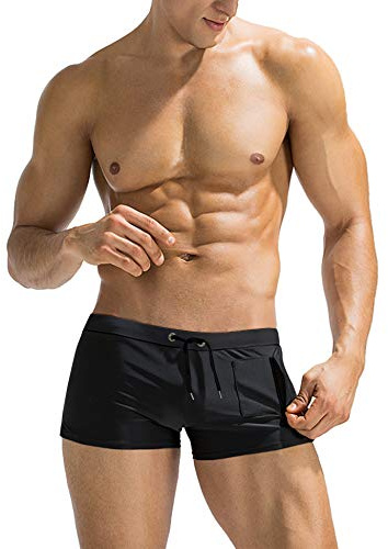 COOFANDY Mens Quick Dry Lightweight Square Leg Cut Trunks Swimwear, Large, 1 - Black