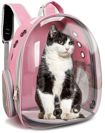 Sac à dos de transport pour chat, sac à dos à bulles pour animaux domestiques, approuvé par les compagnies aériennes, sac à dos ventilé transparent pour chat, voyage, camping et randonnée (rose)