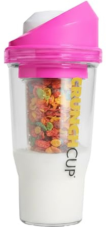 CRUNCHCUP XL Pink - Portable Plastic Cereal Cups for Breakfast On the Go, To Go Cereal and Milk Container for your favorite Breakfast Cereals, No Spoon or Bowl Required