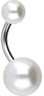 PIERCINGLINE Piercing de ombligo de titanio | PERLAS SINTÉTICAS | Barra curva Bananabell | Elección de tamaño y color, 8 mm, Titanio