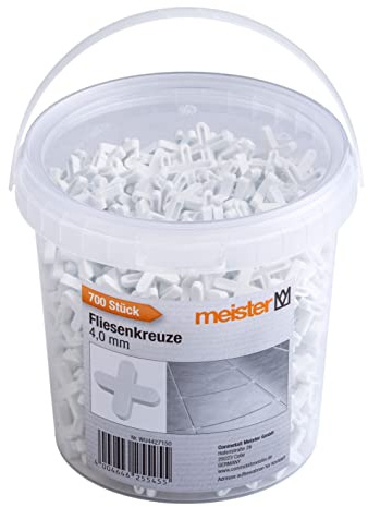 Meister Croce per piastrelle, 4,0 mm, pratico set da 700 pezzi, in robusto polipropilene, colore bianco, accessorio per piastrelle, supporto per la posa delle piastrelle, croce per fughe, 4427150
