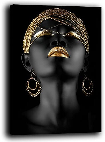 Printerland Quadri Moderni soggiorno Verticale Etnico Donna Bellezza Nero Quadro moderno da Parete Stampa su tela Canvas Decorazione Murale muro Arredo Camera da letto Cucina (50x70 cm, 6)