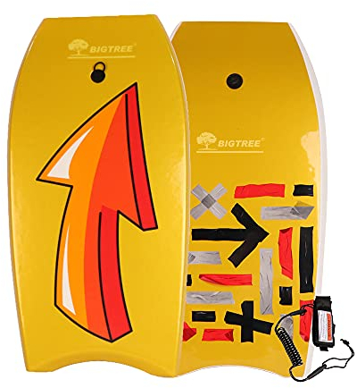 BIGTREE Bodyboard, Schwimmbrett, Surfbrett mit TPU-Sicherheitsseil, Schwimmboard für Anfänger & Fortgeschrittene, 92x49x5cm