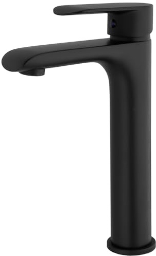VALAZ Grifo Lavabo Negro Mate Alto Pica Serie Turia | Grifo Monomando Lavabo, Mezclador Agua Fría y Caliente, Ahorro de Agua | Instalación Fácil y Rápida | Latón, Inoxidable